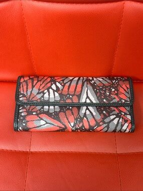 Foldover Butterfly-Print Wallet in Red, Black & Gray